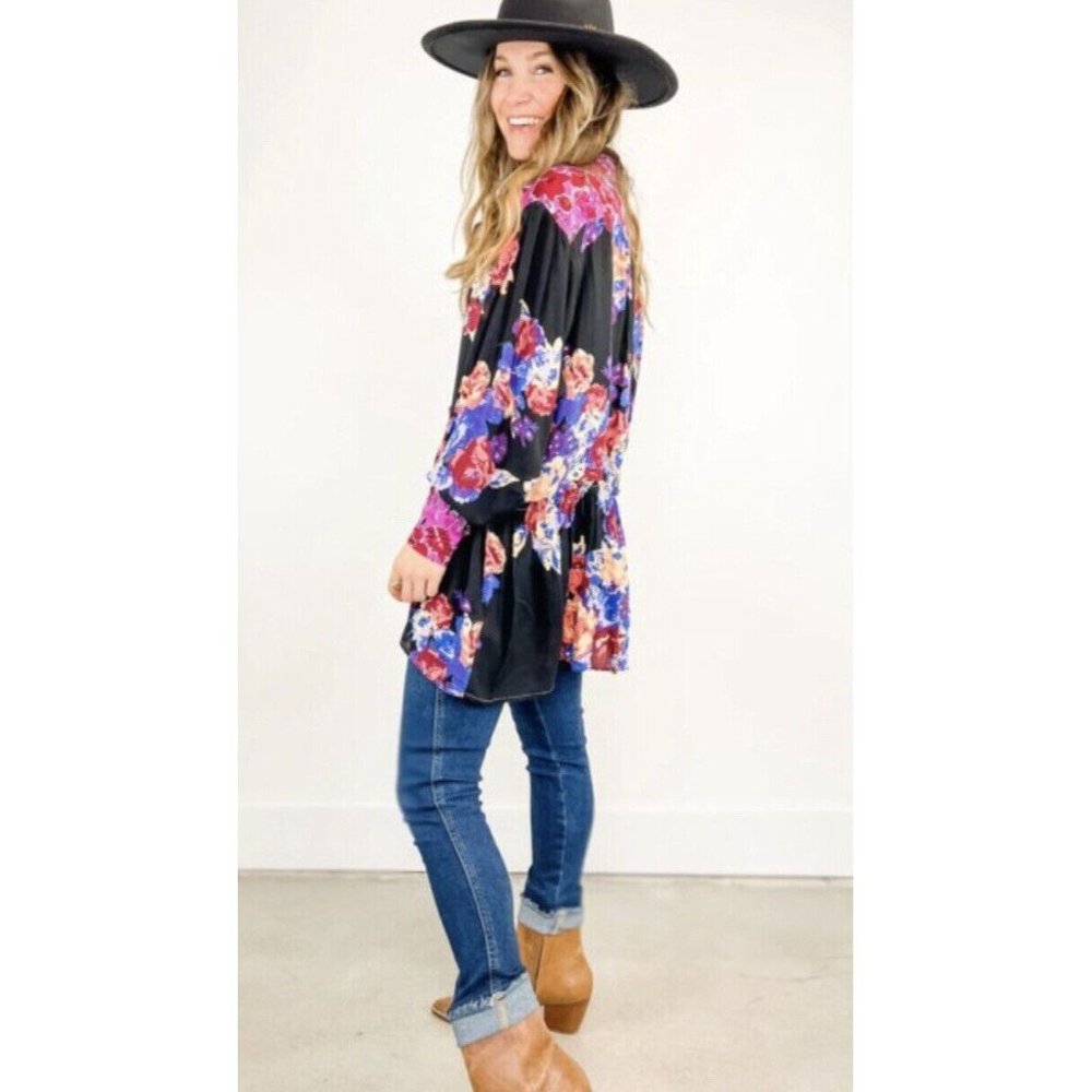 Free People Brunch a Bunch Dress Tunic Black Pink M Medium NWT
